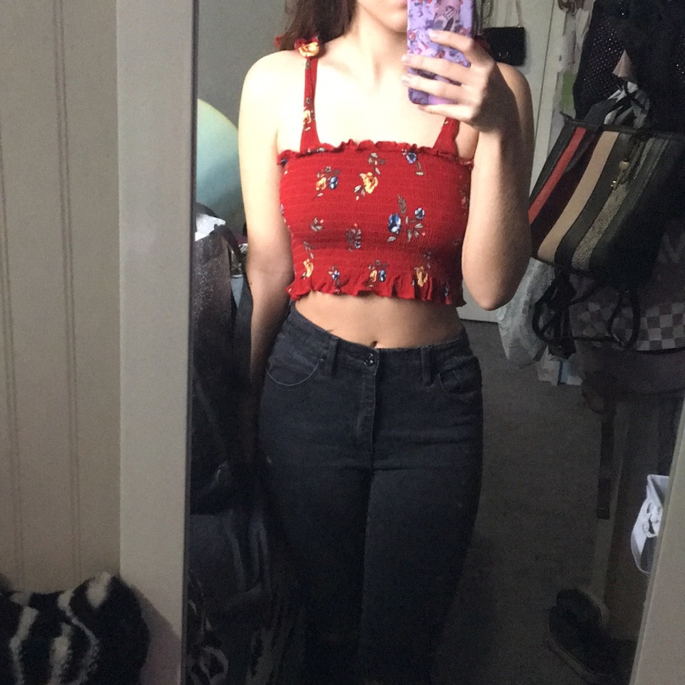 Red floral crop top